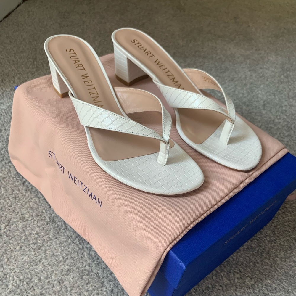 Stuart Weitzman White Leather Heeled Sandals